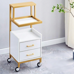 Modern Salon <b>Trolley</b> Rolling Storage Cart <b>White</b> Metal Organizer with Drawers for Beauty Studio Hair Salon - Product Image 1