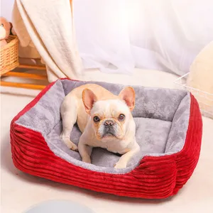수제 사용자 정의 색상 코듀로이 애완 동물 침대 가정용 가구를위한 부드러운 편안한 사각 개 수면 매트 내구성 및 빨