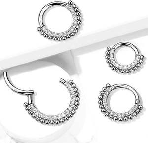 Anneau <span class=keywords><strong>de</strong></span> <span class=keywords><strong>nez</strong></span> en titane G23, perforation du septum, diamant plat, diamant latéral, fermeture sans couture, anneau d'oreille en os, bijoux <span class=keywords><strong>de</strong></span> piercing. - Product Image 4