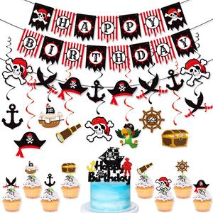 Décoration de fête d'Halloween Ensemble de décoration d'<span class=keywords><strong>anniversaire</strong></span> pirate Bannière en papier Drapeau Pirate Spirale Suspendue Décoration de gâteau Décoration de fête - Product Image 4