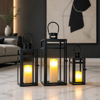 Ensemble de 3 lanternes à bougies en verre et fer noir mat, centres de table de mariage, supports de lampes, lanternes à bougies résistantes au vent en métal