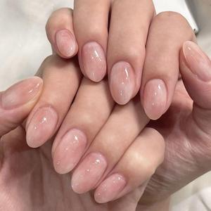 Faux <span class=keywords><strong>ongles</strong></span> élégants en acrylique avec ruban nude, personnalisables, à presser, pour filles - Product Image 1