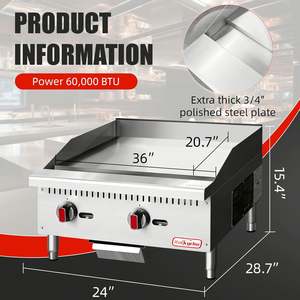 Hot Seller 24\" Commercial Gas <b>Griddle</b> 60,000 BTU <b>Flat</b> <b>Top</b> Natural Gas (NG) & Propane Countertop Kitchen Equipment - Product Image 5