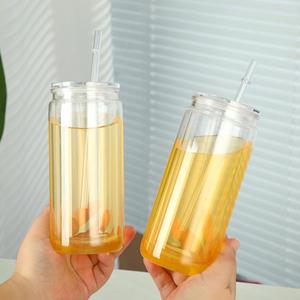 20oz Pre Drilled Bpa Free <b>clear</b> Reusable Double Wall Plastic <b>Water</b> <b>Bottle</b> with Straw and Lids for Drinking <b>Water</b> Coffee - Product Image 4