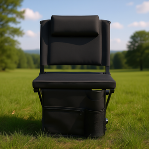 เก้าอี้สนามพับได้สีดำ พร้อมเบาะรองหลัง ที่วางแก้ว และช่องเก็บของด้านข้าง สำหรับใช้งานกลางแจ้งในสวน - Product Image 2