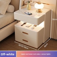 Table de chevet intelligente en bois massif, moderne et haut de gamme, avec lumière LED et recharge sans fil intégrée