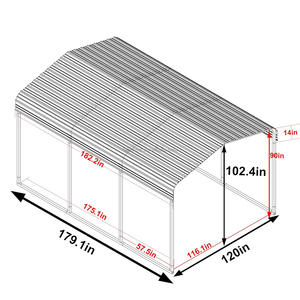 Abri de jardin et <span class=keywords><strong>garage</strong></span> portable multi-usages en acier galvanisé imperméable 10x15 pieds pour voitures, bateaux, pick-up et tracteurs - Product Image 3