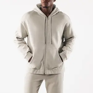 Custom Logo High Quality Cotton Blank Hoodie With Drawstrings 500 Grams Fleece Heavyweight Oversized Full Zip up Hoodies For Men