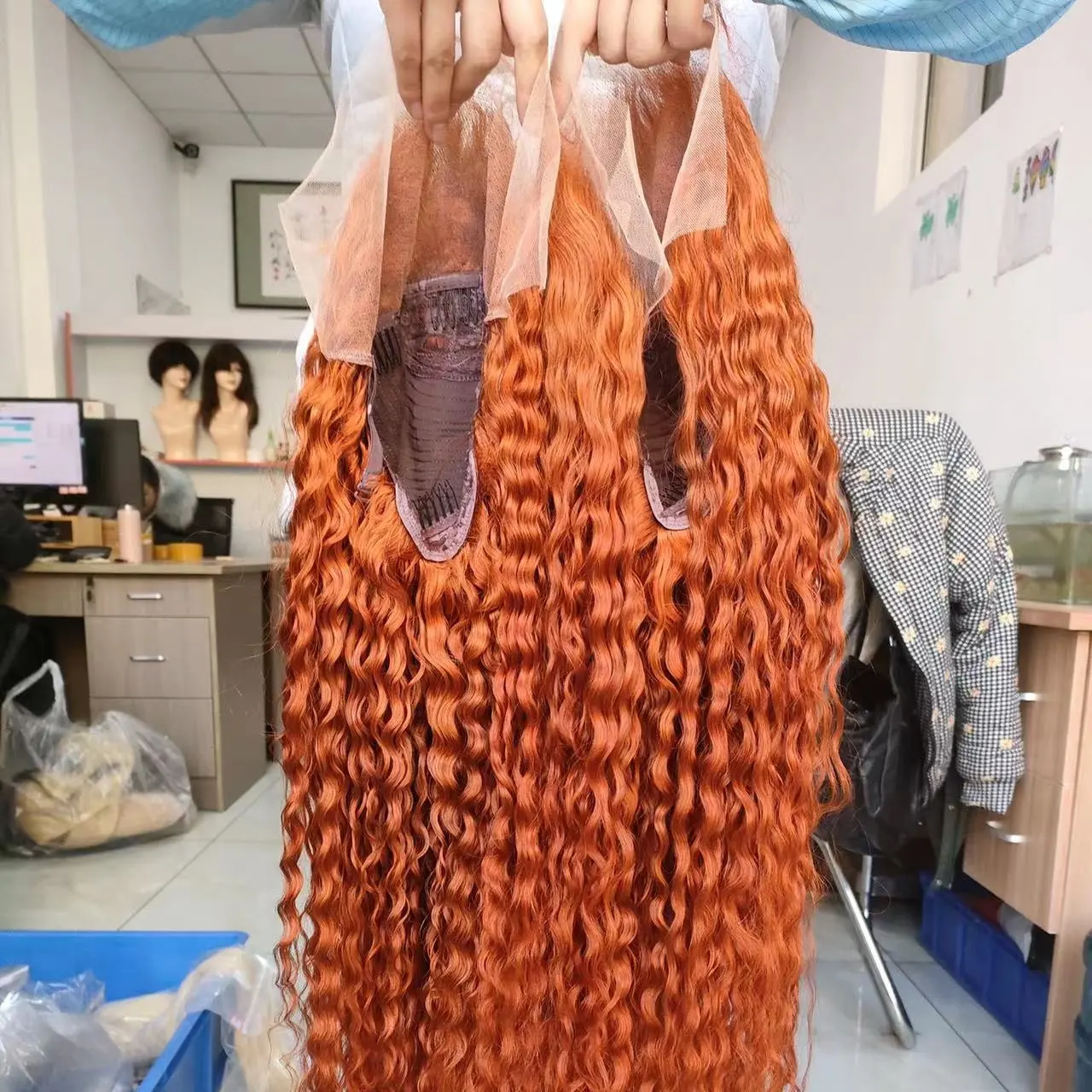 Amara Hair 13*4 full frontal big lace area ginger orange color human hair 1 piece 26inch wig brazilian human hair water wave wig