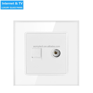 Câble CAT5e pour maison intelligente Double <span class=keywords><strong>prise</strong></span> de données <span class=keywords><strong>Prise</strong></span> <span class=keywords><strong>internet</strong></span> <span class=keywords><strong>Prise</strong></span> électrique Panneau trempé en cristal BG Télécommunication à double port - Product Image 5
