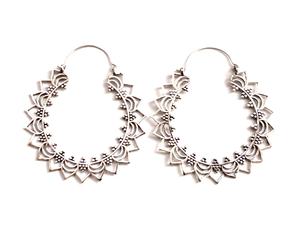 Pendientes de aro de latón Diseño de flor de loto Tribal Boho Gypsy Plateado para bodas Fiestas Regalos Compromiso Bohemia - Product Image 4