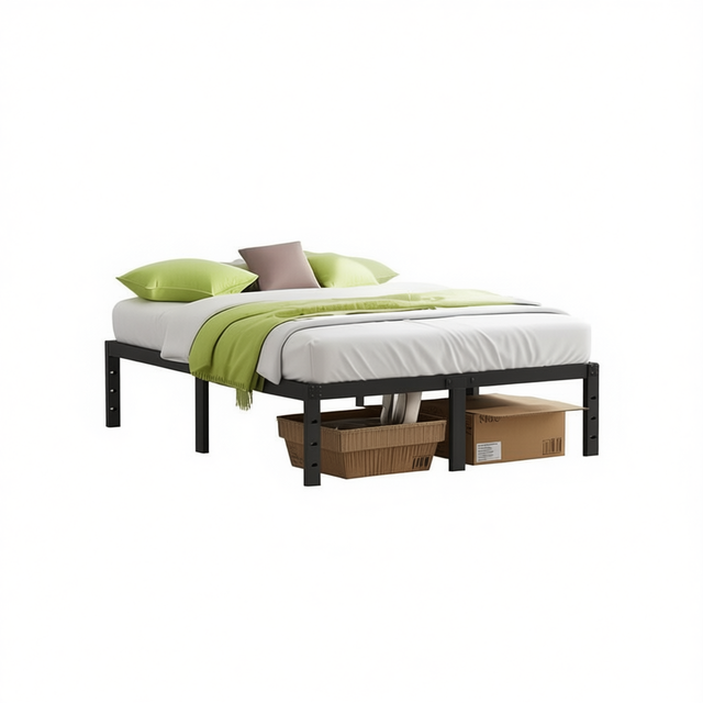 Heavy Duty Black Metal Bed Frame With Under Bed Storage 18 Inch Steel Industrial Design Bedroom Furniture