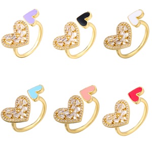 <span class=keywords><strong>DIBI</strong></span> Trendy Micro-Inlaid Zircon ajustable gota de aceite melocotón corazón anillo abierto joyería de cobre para mujer - Product Image 1