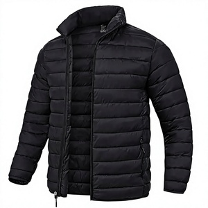 Veste matelassée noire pour homme à col montant, coupe-vent, rembourrage en polyester, décontractée, hiver, fermeture éclair, coupe régulière, style slim - Product Image 1