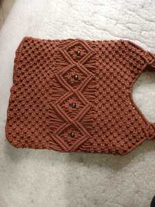 Sac bohème pour femme fait main au crochet, motif géométrique, fermeture à bouton, usage quotidien, sans bandoulière, marron - Product Image 1