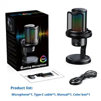 Microphone USB pour ordinateur, à condensateur, cardioïde, en plastique, pour jeux, RGB, streaming en direct, enregistrement vocal, bureau, filtre anti-pop, réduction du bruit