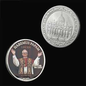 <span class=keywords><strong>Moneda</strong></span> Conmemorativa Artesanal de Metal <span class=keywords><strong>Papa</strong></span> León XIII HABEMUS PAPAM de Plata y Esmalte Duro con Cruz para Oración - Product Image 5