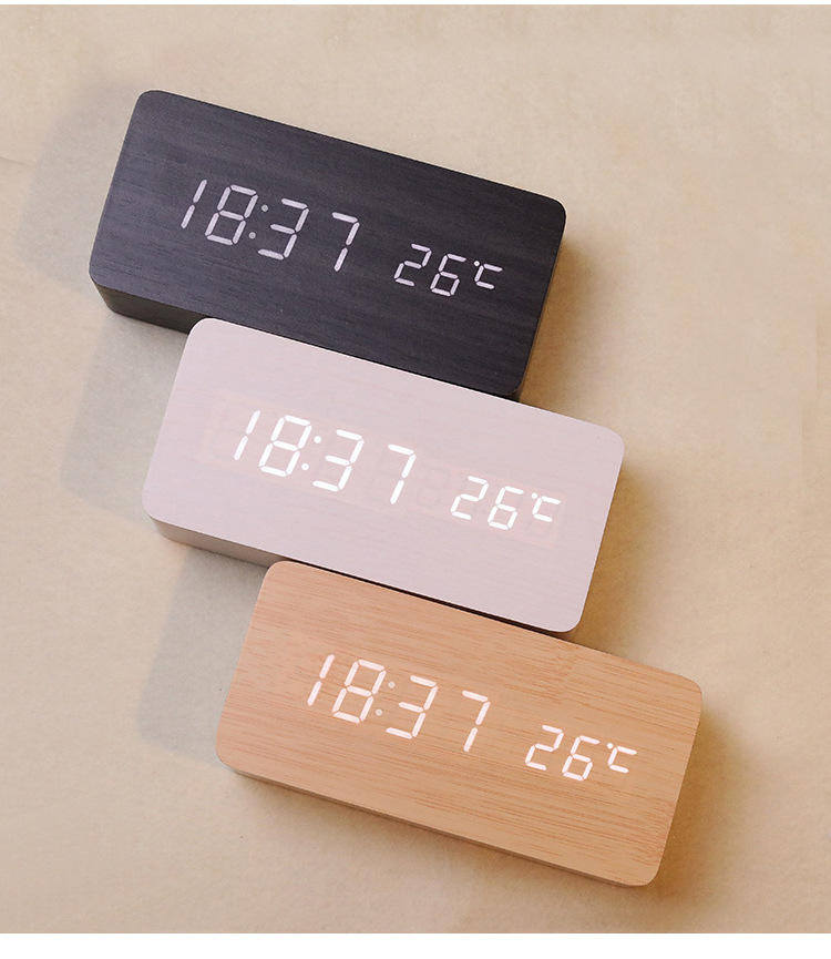 Modern Home Decor LED Desk Alarm Clock Fashionable Portable Wooden USB Battery Supply Home Decorative Wall Clock