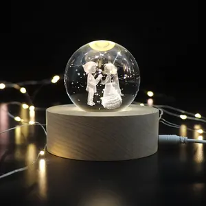 2023 Populaire Elektronische Geschenk Houten Ambachten Kristal 3d Nachtlampje Met Led Beukenbasis Draagbare Lampen Voor Huisdecoratie
