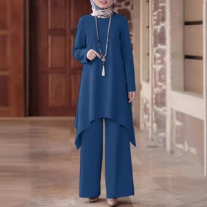 Abbigliamento musulmano da <span class=keywords><strong>donna</strong></span> medio-orientale primavera e autunno nuovo Pullover girocollo tinta unita <span class=keywords><strong>pantaloni</strong></span> gonna media <span class=keywords><strong>alla</strong></span> moda Set Casual - Product Image 3