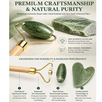 Ensemble de rouleaux de jade en pierre naturelle et Gua Sha, double tête, manche en bois, outil de massage facial pour les rides et les poches des yeux et du corps