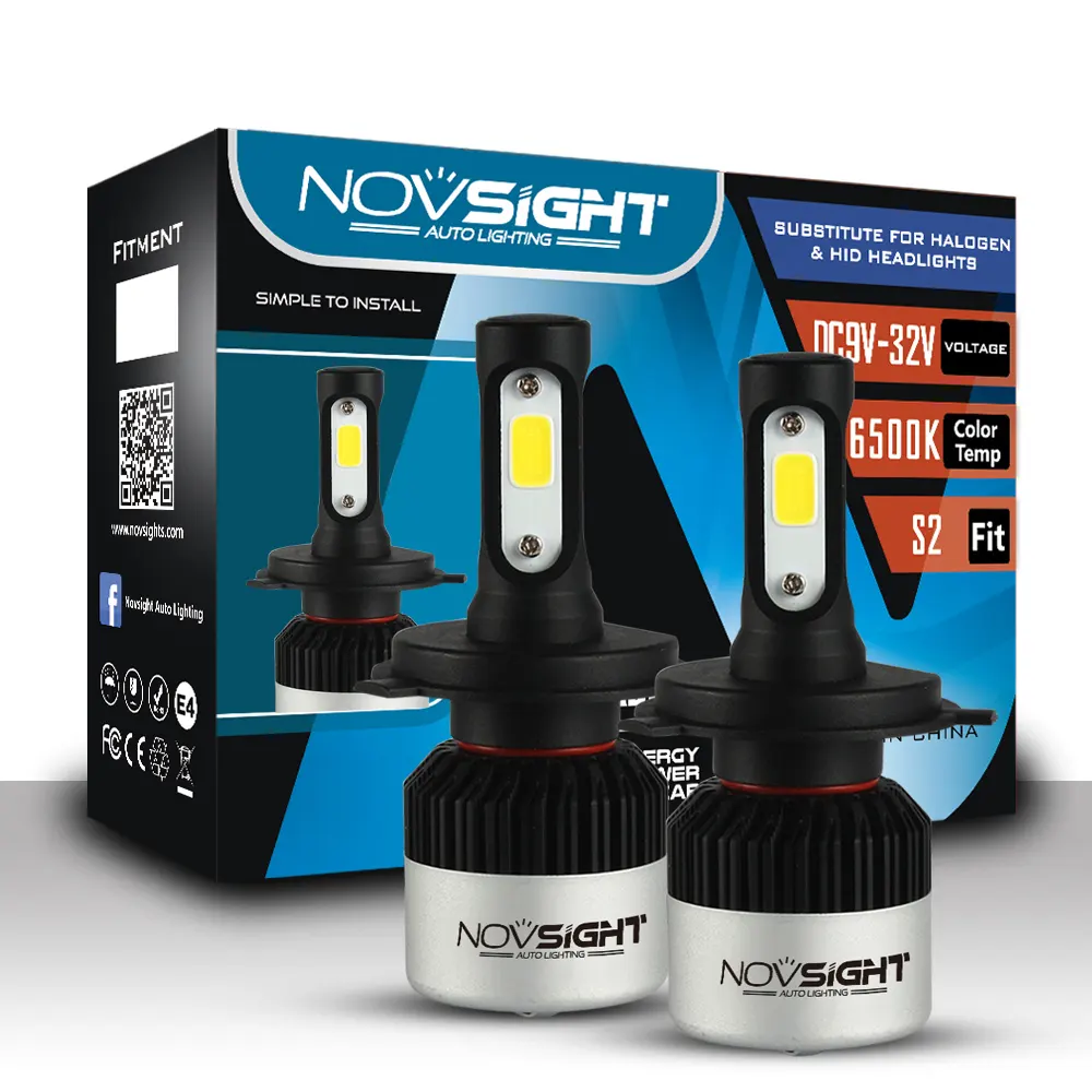 Nighteye led headlight S2 72W 9000 lumen COB chips car led headlight novsight h4 bulb h7 h11 c6 led headlight bulbs