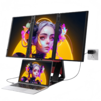 Nouveau design, connexion par un seul câble, quad écran portable 15,6 pouces FHD 1920*1080, moniteur LCD IPS USB Type-C pour jeux et travail sur ordinateur portable