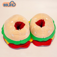 Vente chaude aliments en peluche maison chaussures chaud femmes cadeaux fourrure intérieure en peluche Hamburger frites Pizza pain pantoufles