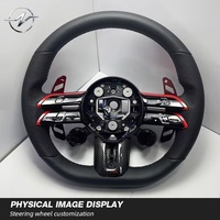 Volant personnalisé en cuir et fibre de carbone, perforé, à 4 branches, style bouton, avec étiquette rouge, pour Mercedes-Benz Classe C