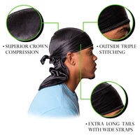Durags en satin de soie personnalisés en gros, respirants, style hip-hop, pour adultes, avec longue queue, pour les activités de plein air