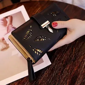 Portafoglio donna PU Leather Gold Hollow Leaves Pouch Handbag For Women portamonete portamonete pochette portafoglio donna di lusso