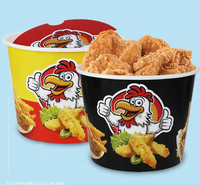 Seau alimentaire en papier écologique à paroi simple avec logo personnalisé, 64oz 85oz, pour poulet frit KFC et frites, avec couvercle