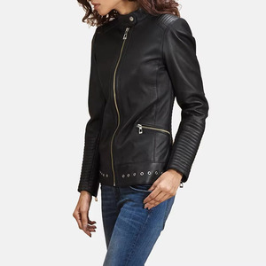 Veste en cuir véritable pour femme, effet peau de serpent, 100 % cuir, doublure polaire, écologique, imperméable, respirante, avec détails brodés - Product Image 5