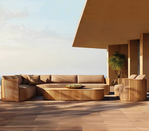 Canapé d'extérieur <span class=keywords><strong>de</strong></span> luxe moderne en teck massif pour patio, ensemble <span class=keywords><strong>de</strong></span> <span class=keywords><strong>salon</strong></span> <span class=keywords><strong>de</strong></span> <span class=keywords><strong>jardin</strong></span> modulable - Product Image 1