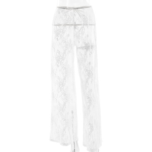 Pantalones de Verano para Mujer, Estilo Europeo Americano, de Encaje Transparente, Cintura Alta, Pierna Ancha, Transpirables, Casuales, Holgados - Product Image 5