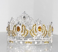 Gratis disesuaikan perak penuh berlian imitasi bulat Tiara kristal emas Ratu kontes disesuaikan pemenang mahkota