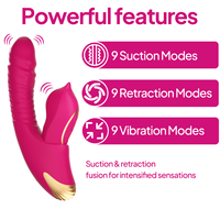 9-Frequenz Wasserdichter Vibrator mit Vaginaler Erwärmung, Saugfunktion und Einziehbarer Kombination für Weibliche Masturbation