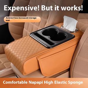 2025 Napavan Boîte de rangement de voiture avec double porte-gobelet ABS et cuir avant et arrière <span class=keywords><strong>Booster</strong></span> Pad Accoudoir de voiture Boîte à mouchoirs - Product Image 5