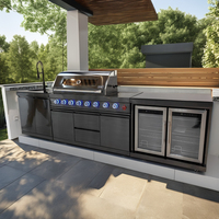 Barbecue de luxe portable 304 en acier inoxydable noir robuste 8 brûleurs pour arrière-cour cuisine extérieure ensemble complet îlot d'armoire