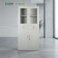 Armoire de classement métallique verrouillable à quatre portes vitrées, double porte, avec tiroirs, pour laboratoire, en fer, pour archivage