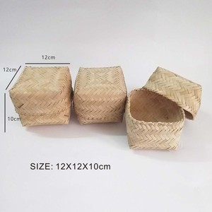 Modern Natural Handmade <strong>Square</strong> Creativity Snack Mini Bamboo <strong>Wicker</strong> Gift Storage <strong>Baskets</strong> With Lid Desktop Home Decoration - Product Image 3