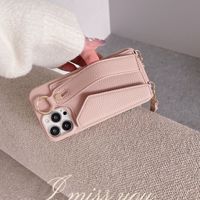Dompet Kulit Streetwear dengan Slot Kartu dan Casing Ponsel untuk iPhone 15 Pro Max, Aksesoris dengan Tali Lanyard Selempang, Pelindung