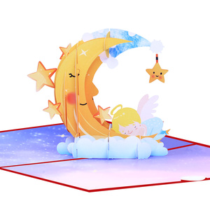 Carte de vœux en papier tridimensionnelle 3D, lune, étoile, rêve, amour, cadeau, invitation pour le bain et le baptême de bébé - Product Image 2