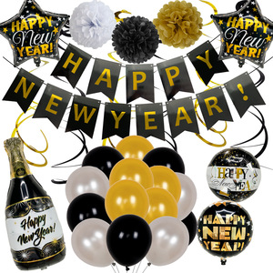 Ensemble de ballons Happy New Year <span class=keywords><strong>2023</strong></span>, fournitures de fond de fête or noir, bouteille de champagne, ballon en aluminium, décoration - Product Image 2