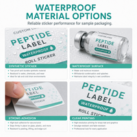 Étiquettes personnalisées pour peptides à faible MOQ, autocollants en rouleau imperméables, étiquettes personnalisées avec logo privé pour petits flacons, fournisseur d'étiquettes d'emballage d'échantillons