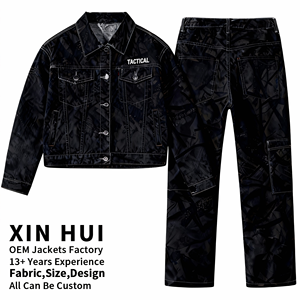 Fabrik-Großhandel OEM-Service 2026 Individuelles Logo Gewaschene Bedruckte Jeansjacke & Jeans Herren Graffiti-Set Wendbar Winddicht - Product Image 3