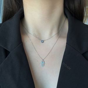 Dylam Jewelry Supplier <b>Silver</b> 18K Gold Plated Hasma Hand Layered <b>Choker</b> Pendant Women Accessories Chain Necklaces Zircon - Product Image 3