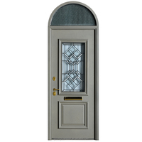 Porte double en bois massif de style traditionnel pour villa, porte d'entrée en bois ovale finie avec des motifs ronds