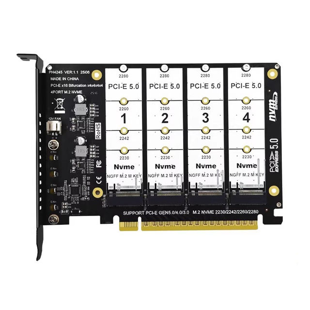 PCI-EX16 SSD NVME M.2 M-KEY RAID Array Adapter Card Motherboard PCI-E5.0 Split Card
