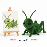 Peluche personnalisée, porte-clés en peluche personnalisé, figurine en peluche sauteuse verte vif pour promotion de marque sur le thème de la nature des insectes